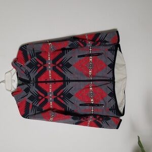 Lauren Ralph Lauren active red gray black Aztec southwestern print zip up hoodie
